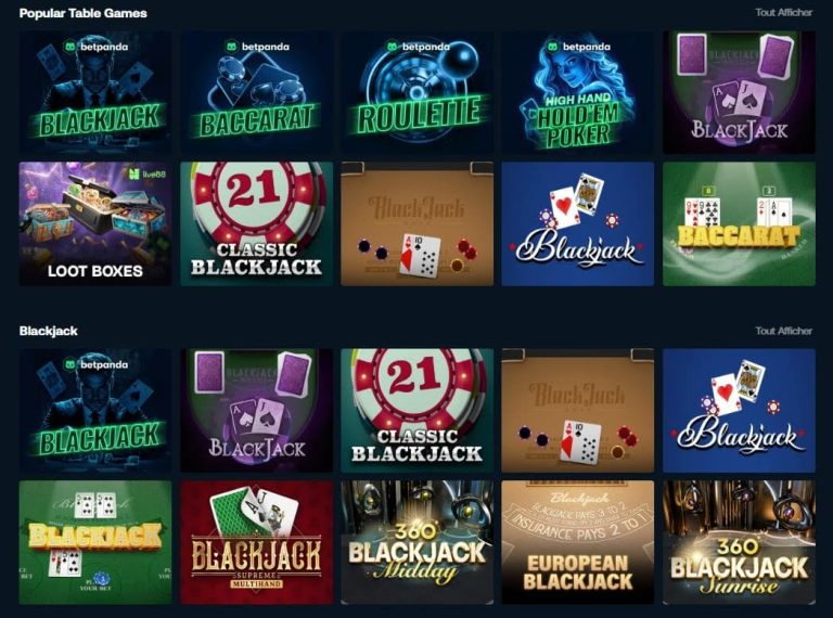 Betpanda Casino jeux table